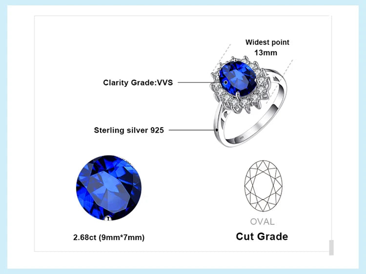 Royal Elegance Princess Diana Inspired Blue Sapphire Ring in 925 Sterling Silver with Natural Gemstones