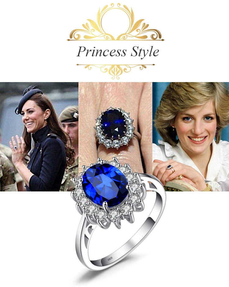 Royal Elegance Princess Diana Inspired Blue Sapphire Ring in 925 Sterling Silver with Natural Gemstones
