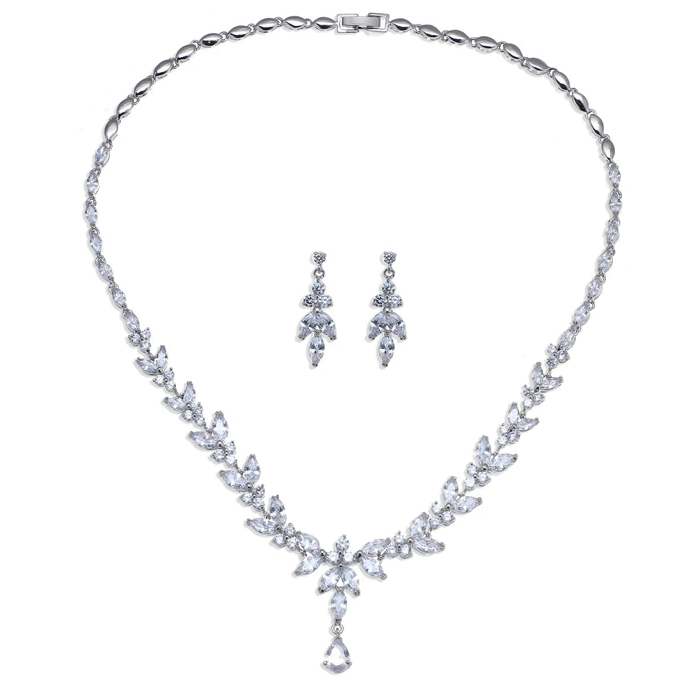 Women's CZ Stud Earrings Necklace Jewelry Set Wedding Party Gift