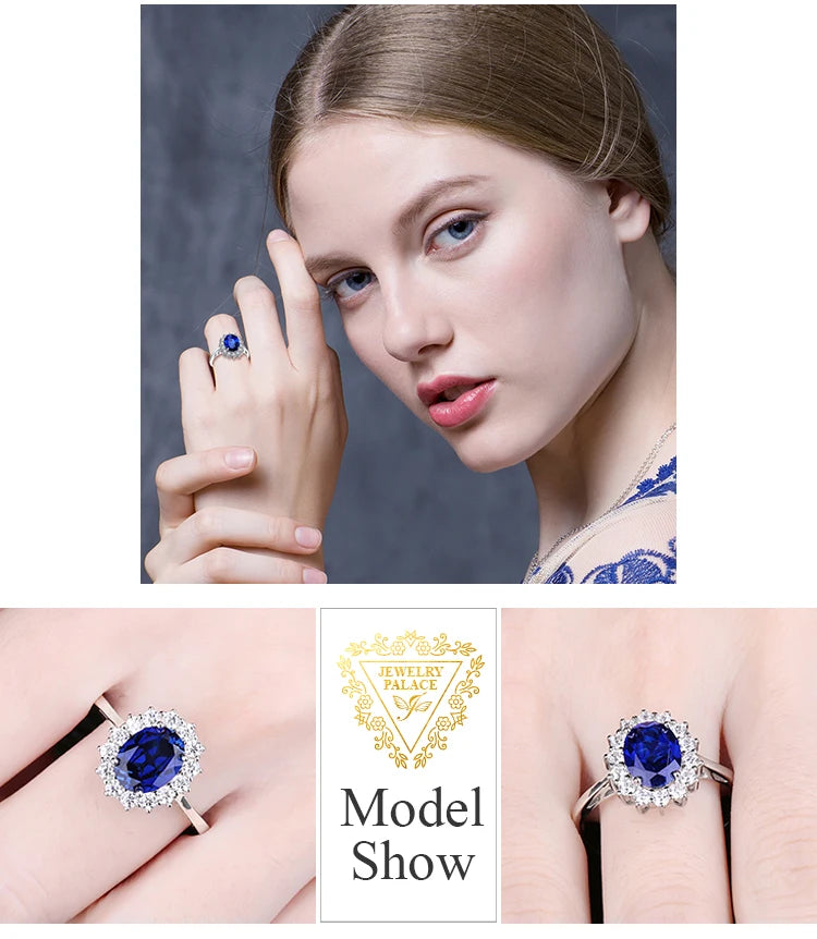 Royal Elegance Princess Diana Inspired Blue Sapphire Ring in 925 Sterling Silver with Natural Gemstones