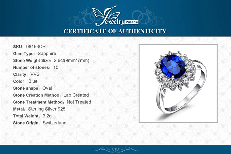 Royal Elegance Princess Diana Inspired Blue Sapphire Ring in 925 Sterling Silver with Natural Gemstones