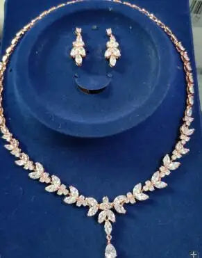 Women's CZ Stud Earrings Necklace Jewelry Set Wedding Party Gift