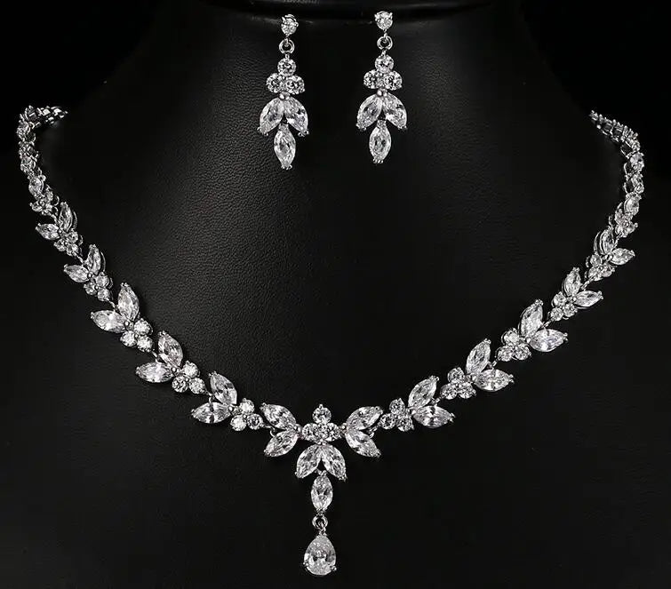 Women's CZ Stud Earrings Necklace Jewelry Set Wedding Party Gift