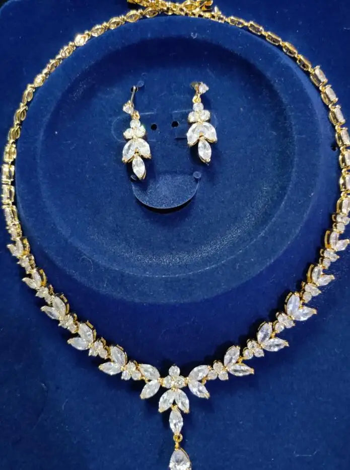 Women's CZ Stud Earrings Necklace Jewelry Set Wedding Party Gift