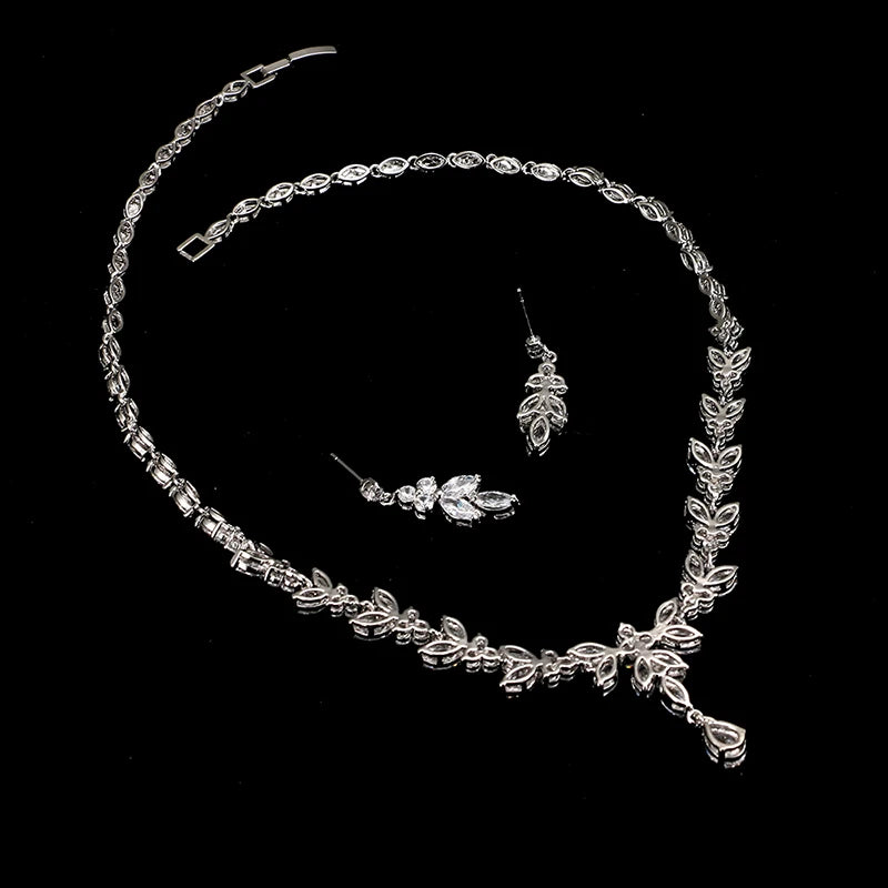 Women's CZ Stud Earrings Necklace Jewelry Set Wedding Party Gift