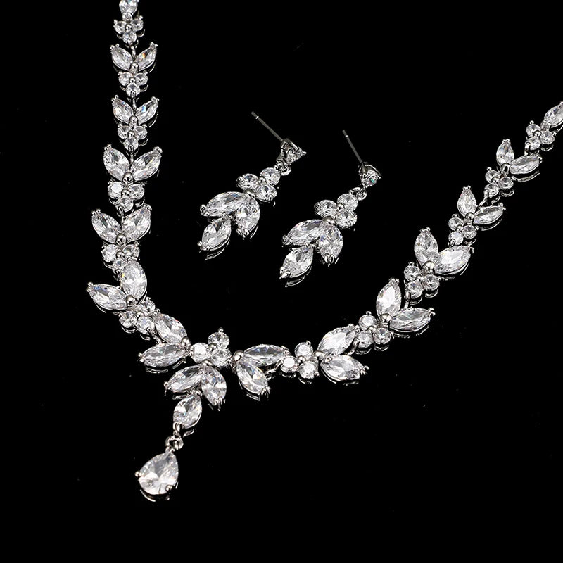Women's CZ Stud Earrings Necklace Jewelry Set Wedding Party Gift