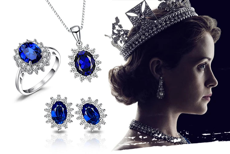 Royal Elegance Princess Diana Inspired Blue Sapphire Ring in 925 Sterling Silver with Natural Gemstones