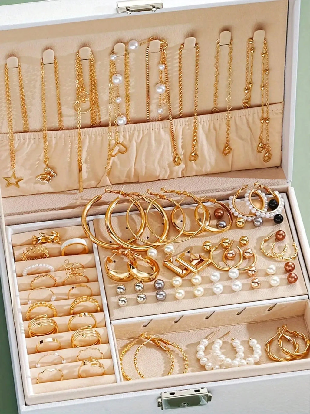 Women's 86pcs Pearl Multi-Layer Necklace Earrings Ring Jewelry Set (No Box)