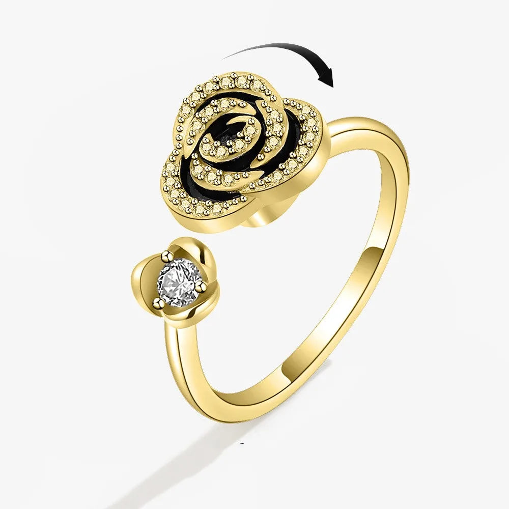 Anti-Stress Crystal Flower Spinner Ring Women Wedding Jewelry Gift