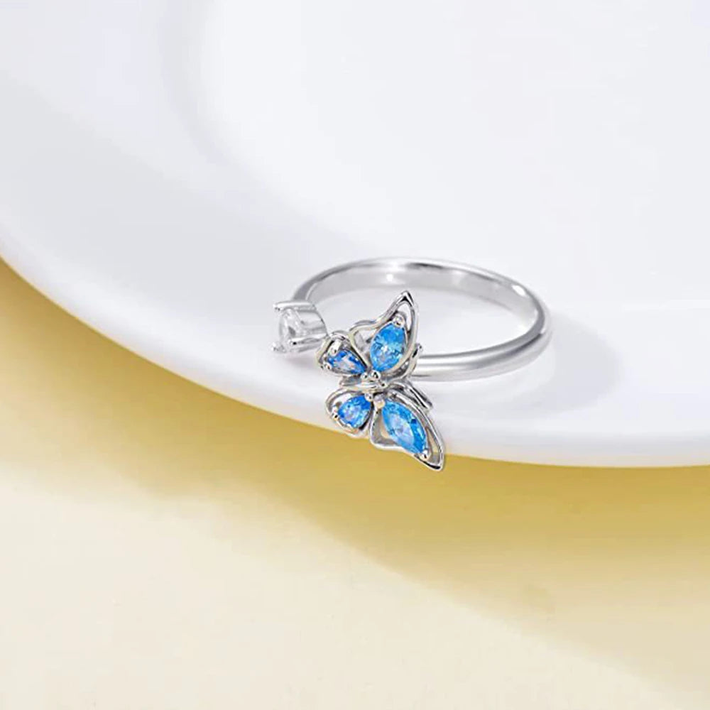 Anti-Stress Crystal Flower Spinner Ring Women Wedding Jewelry Gift