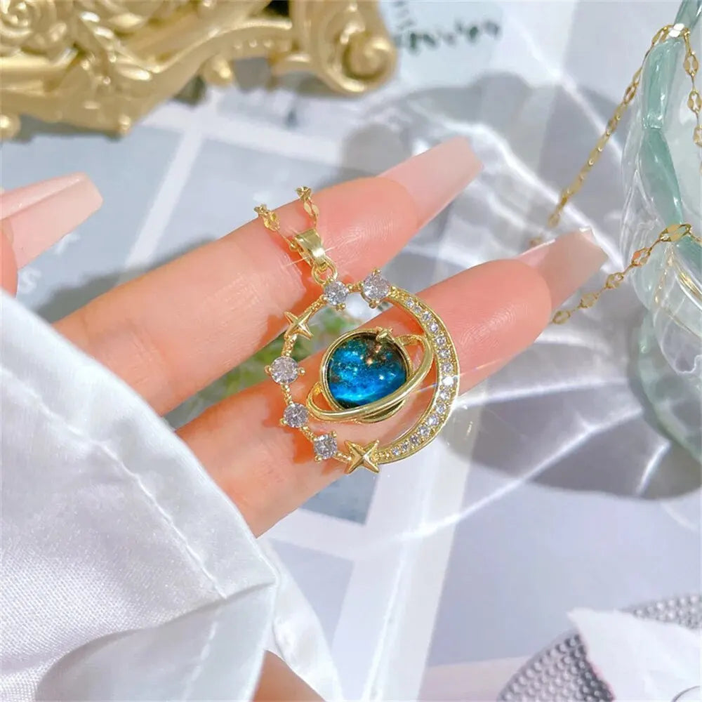 Luxury Starry Sky Star Moon Stainless Steel Clavicle Necklace Jewelry