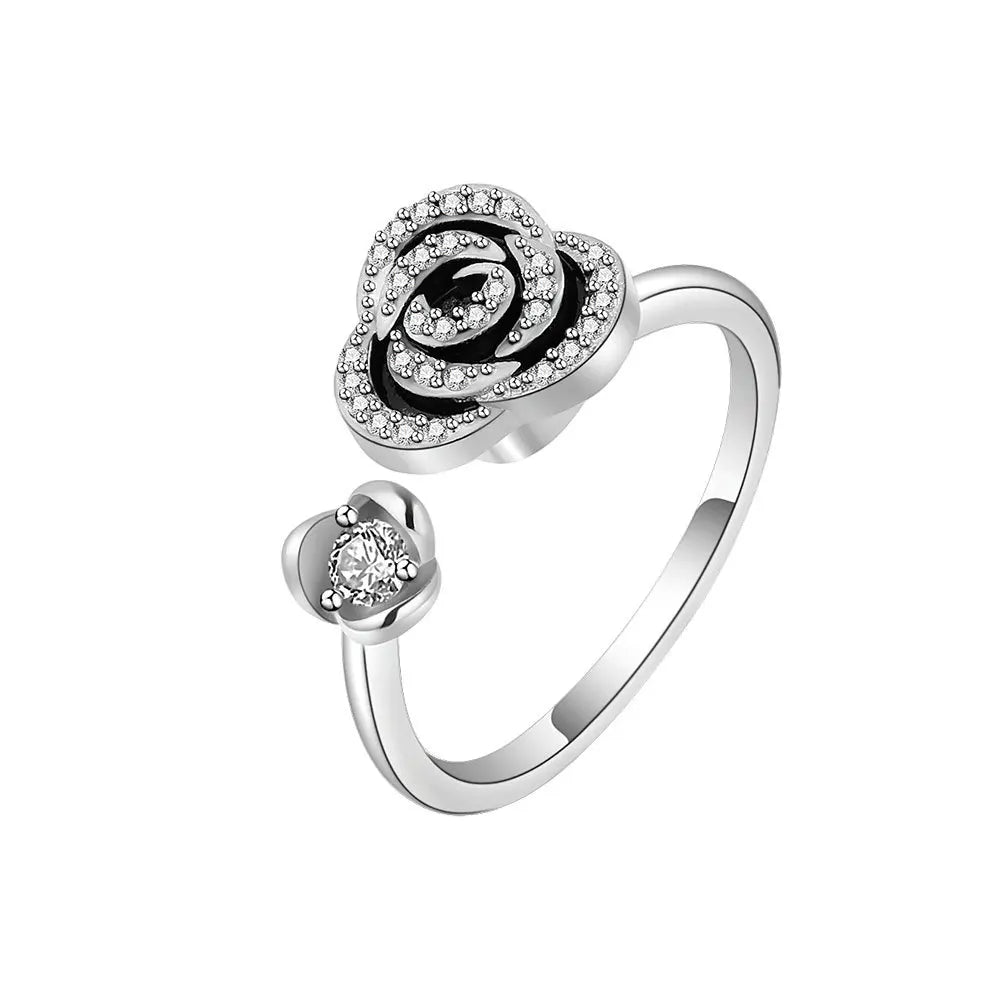 Anti-Stress Crystal Flower Spinner Ring Women Wedding Jewelry Gift