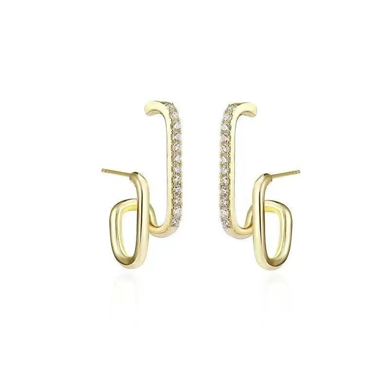 Korean Double Row Irregular U-Shape Gold Piercing Earrings Women