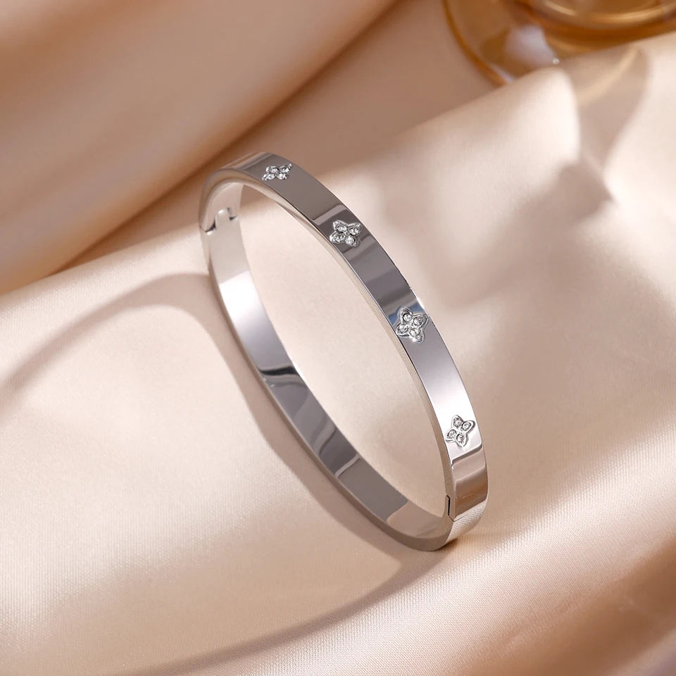 Women's Sparkling Zirconia Stainless Steel Stackable Bangle Set Gift