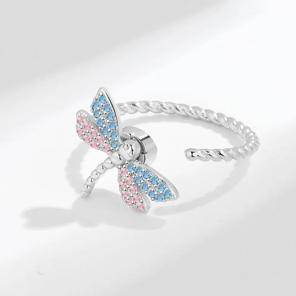 Anti-Stress Crystal Flower Spinner Ring Women Wedding Jewelry Gift