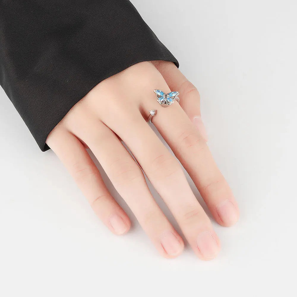 Anti-Stress Crystal Flower Spinner Ring Women Wedding Jewelry Gift