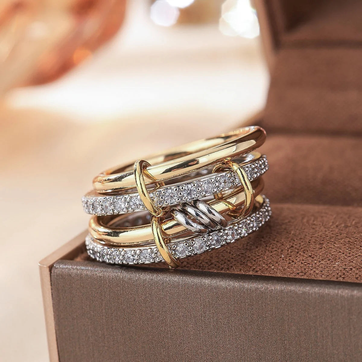 Women's Two-Color Copper Ring Set Hypoallergenic Stackable Jewelry