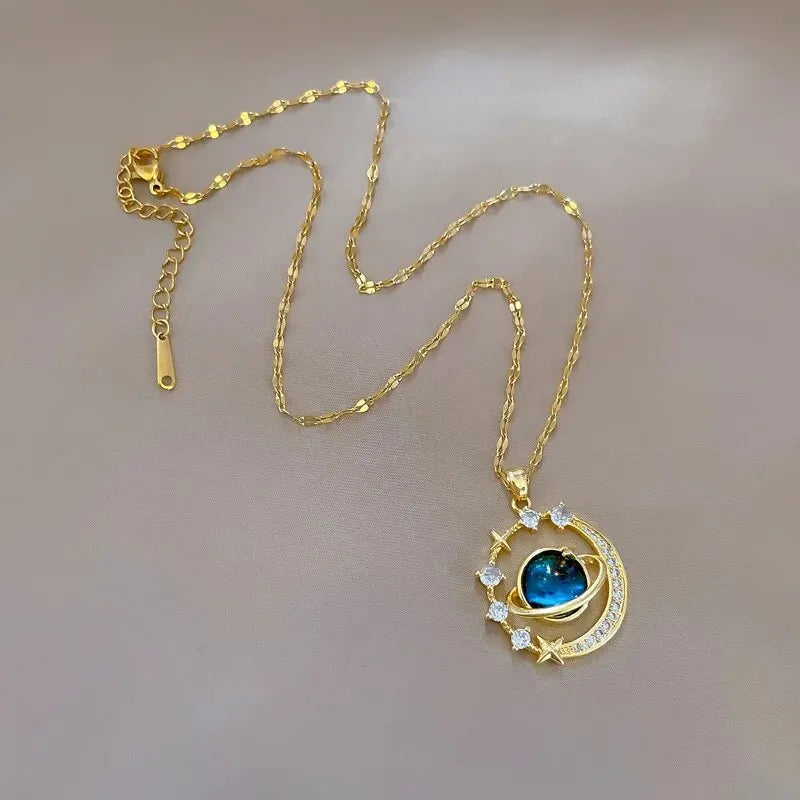 Luxury Starry Sky Star Moon Stainless Steel Clavicle Necklace Jewelry