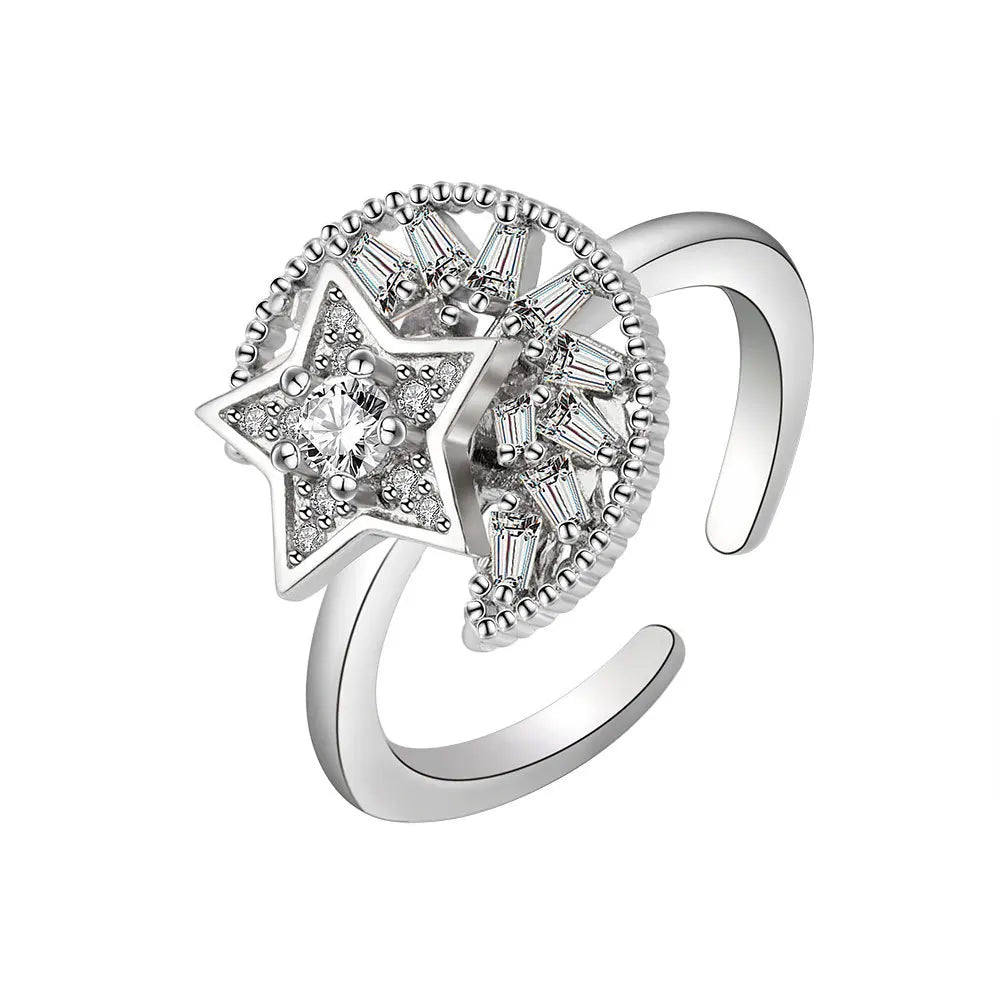 Anti-Stress Crystal Flower Spinner Ring Women Wedding Jewelry Gift