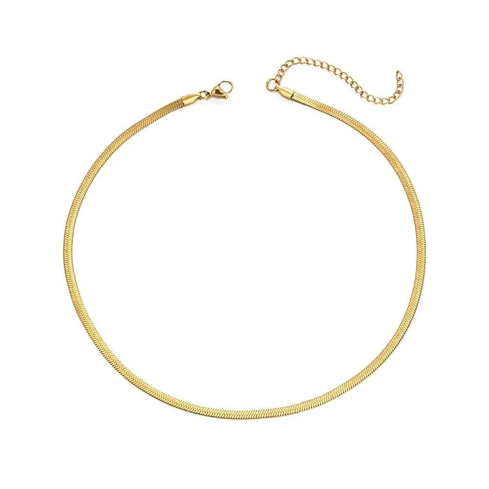 Unisex Herringbone Snake Chain Necklace Stainless Steel Gold Color