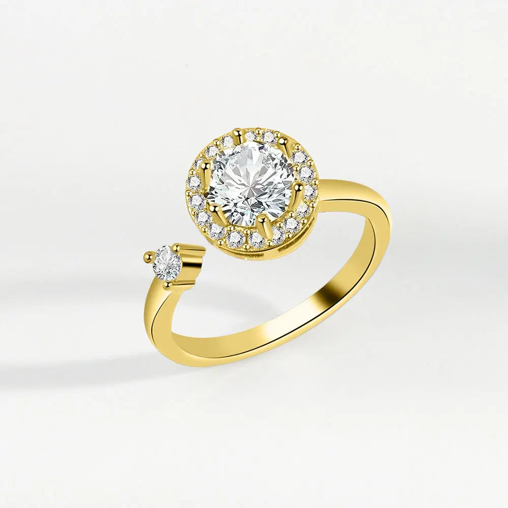 Anti-Stress Crystal Flower Spinner Ring Women Wedding Jewelry Gift