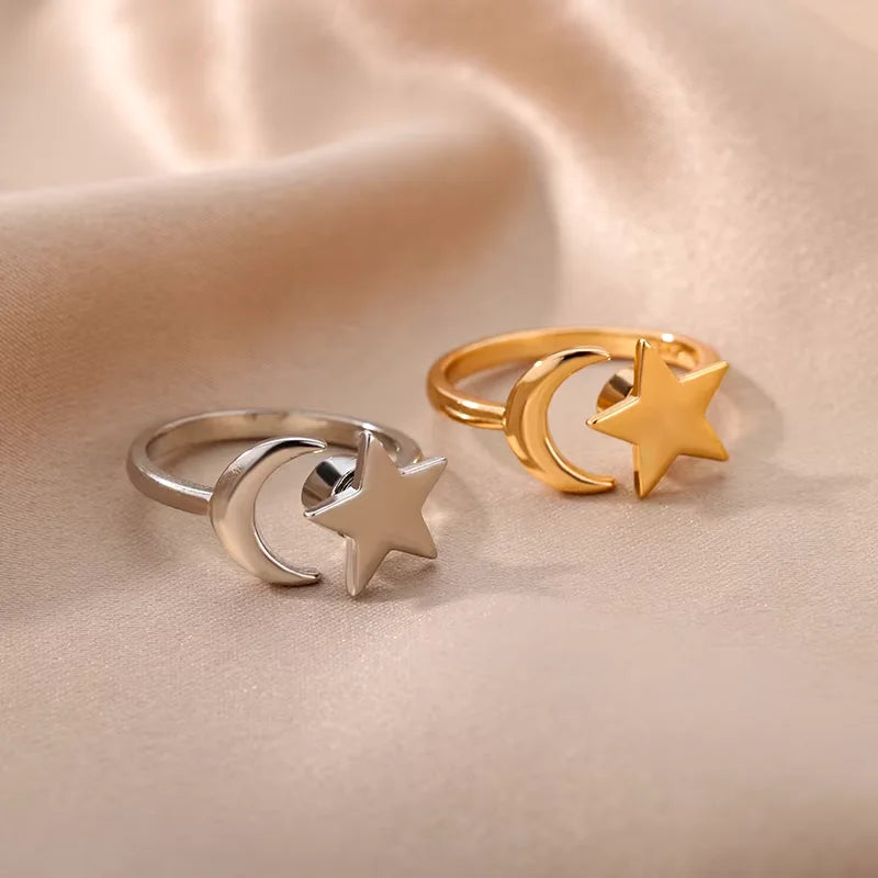 Sun & Star Fidget Ring – Stainless Steel