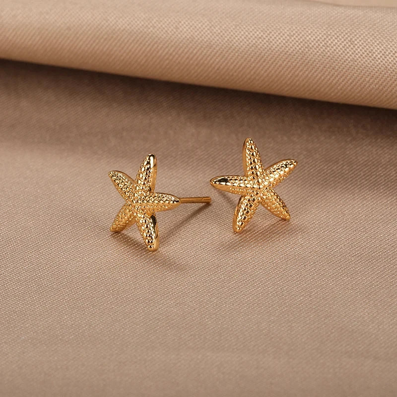 Vintage Starfish Star Stud Earrings Women Ocean Jewelry Gift