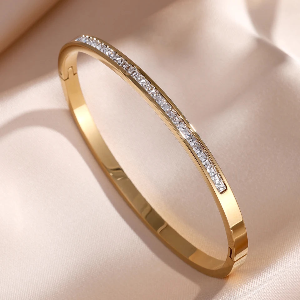 Women's Sparkling Zirconia Stainless Steel Stackable Bangle Set Gift