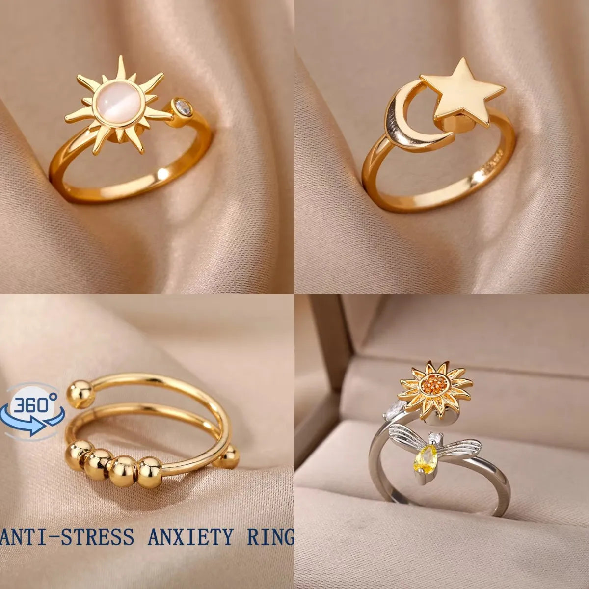 Sun & Star Fidget Ring – Stainless Steel