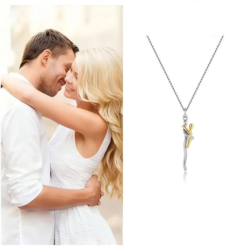 Mother Child Hug Pendant Two-Tone Detachable Necklace Family Gift