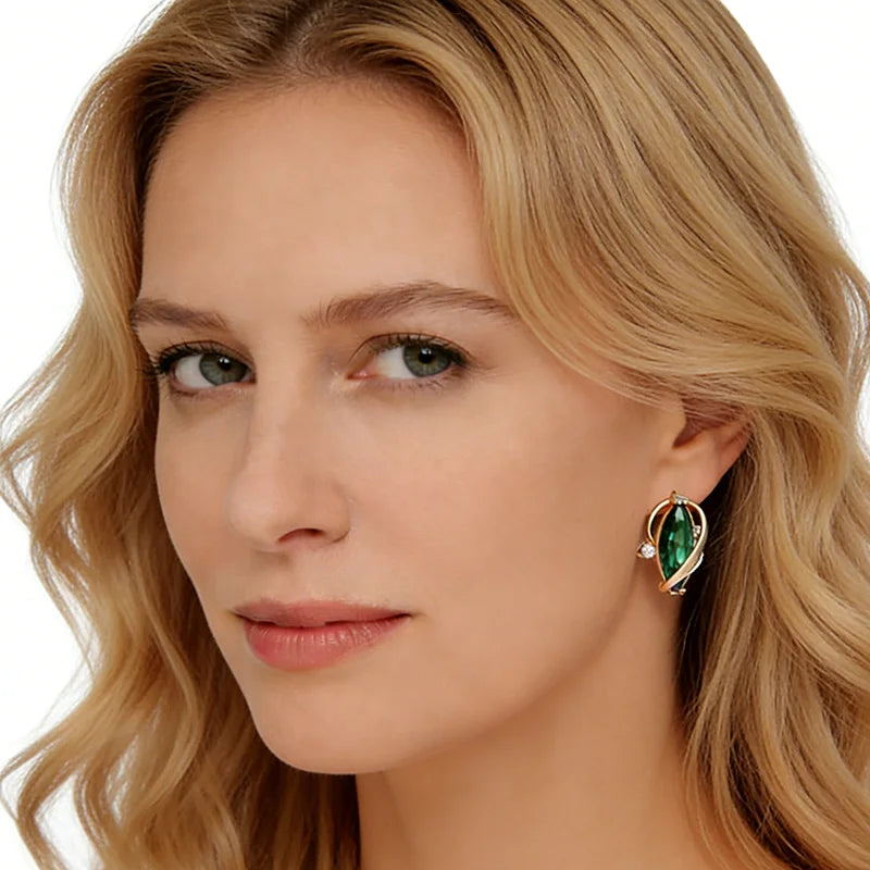 Women's Rose Gold Green Zircon Ring Earrings Necklace 3Pcs Jewelry Set