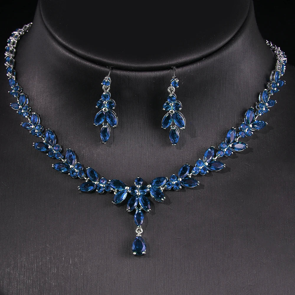 Women's CZ Stud Earrings Necklace Jewelry Set Wedding Party Gift