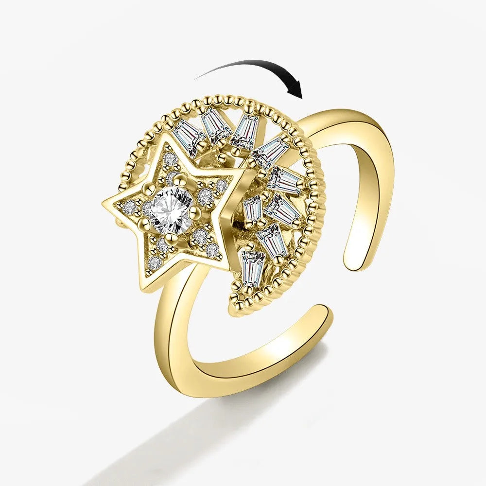 Anti-Stress Crystal Flower Spinner Ring Women Wedding Jewelry Gift