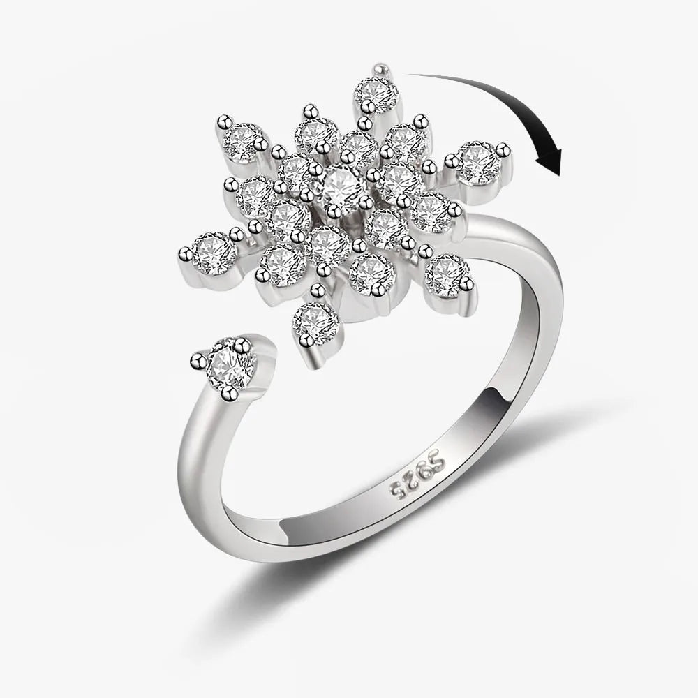 Anti-Stress Crystal Flower Spinner Ring Women Wedding Jewelry Gift