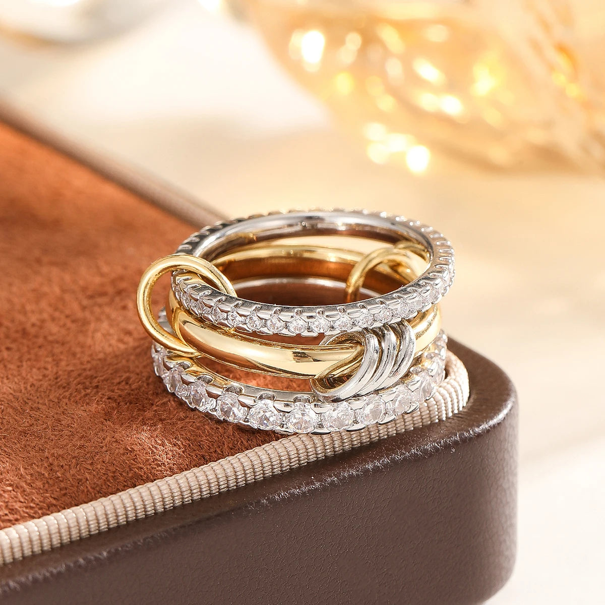 Women's Two-Color Copper Ring Set Hypoallergenic Stackable Jewelry