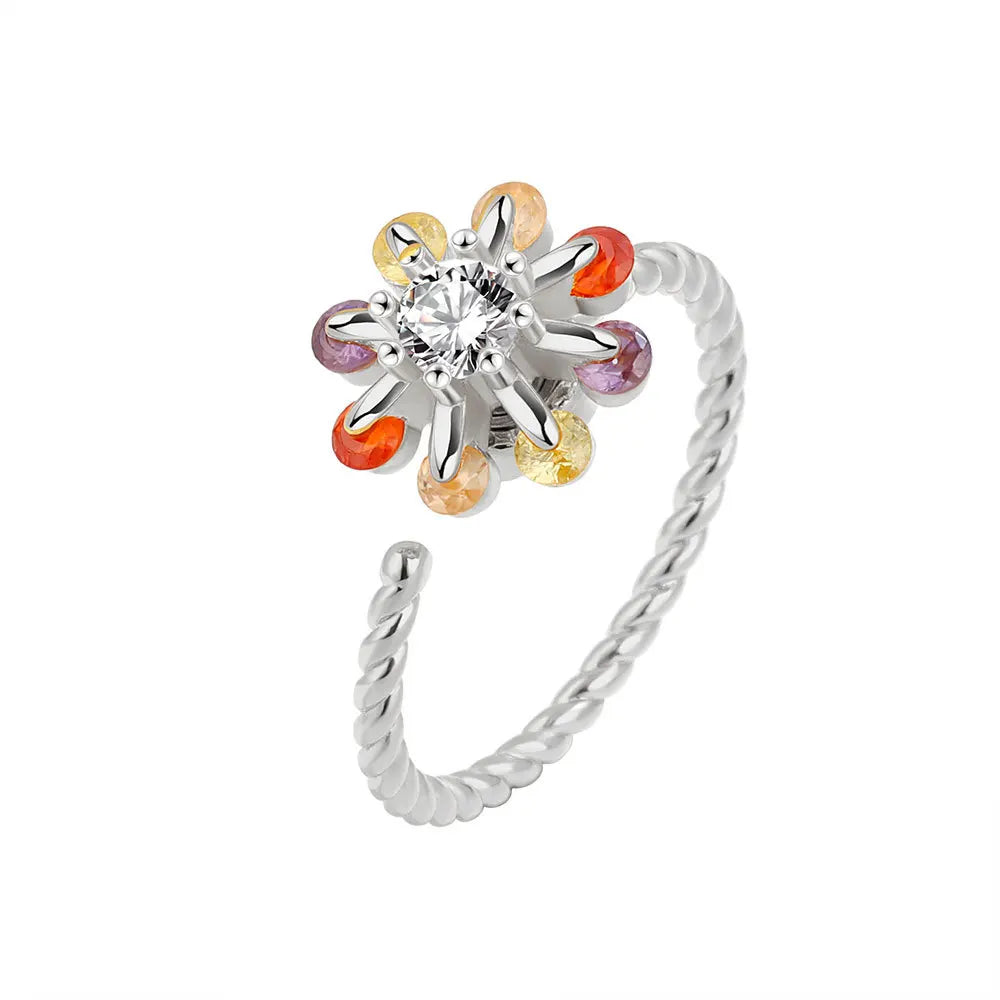 Anti-Stress Crystal Flower Spinner Ring Women Wedding Jewelry Gift