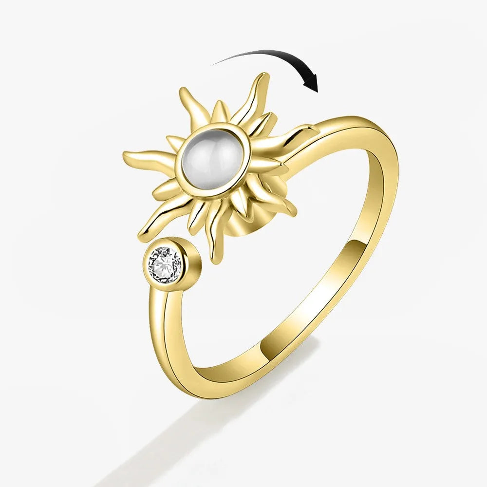 Anti-Stress Crystal Flower Spinner Ring Women Wedding Jewelry Gift