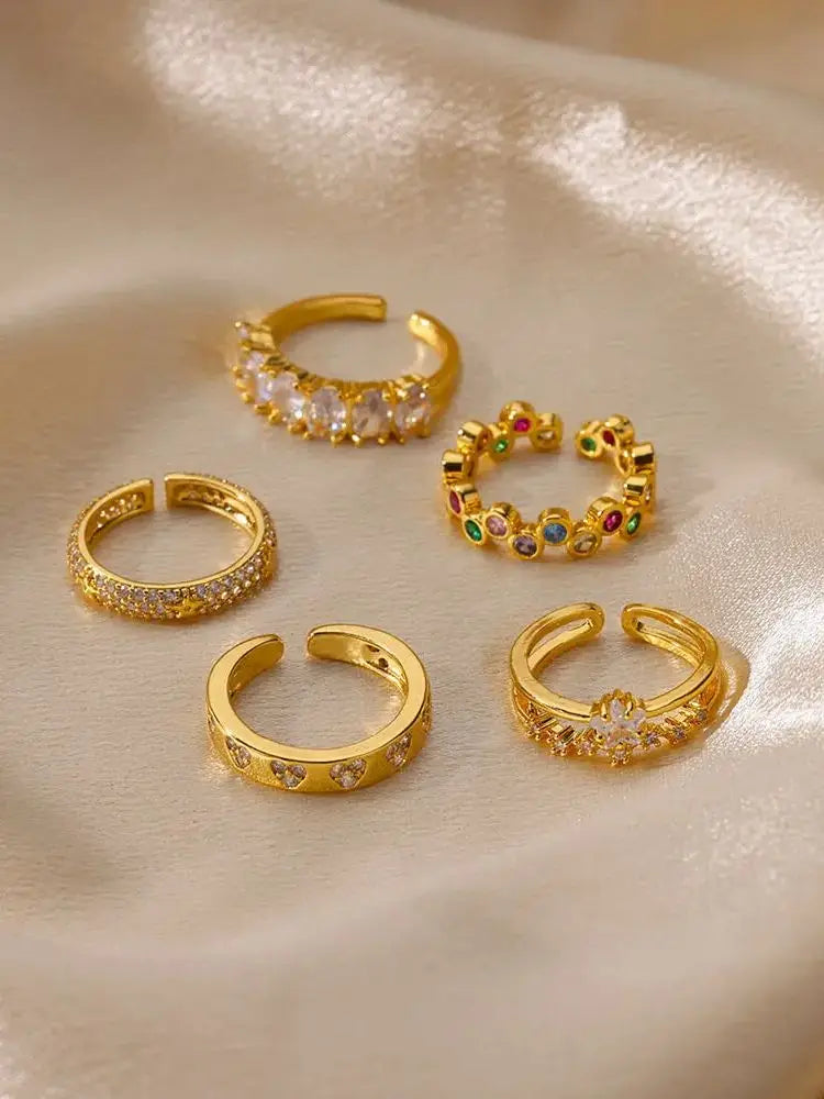 Luxury Zircon Heart Stainless Steel Ring Women Gold Wedding Gift