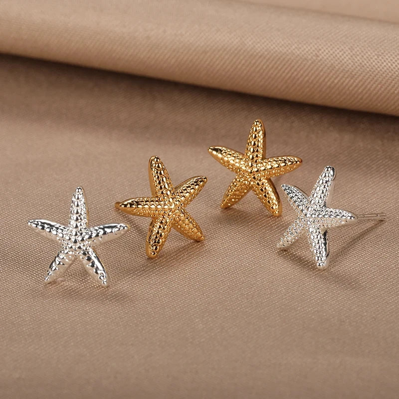 Vintage Starfish Star Stud Earrings Women Ocean Jewelry Gift
