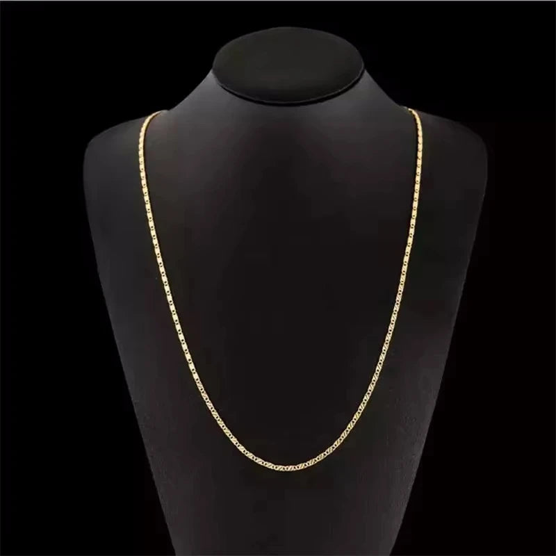 Women's 18K Gold 925 Silver 2MM Side Chain Necklace Jewelry