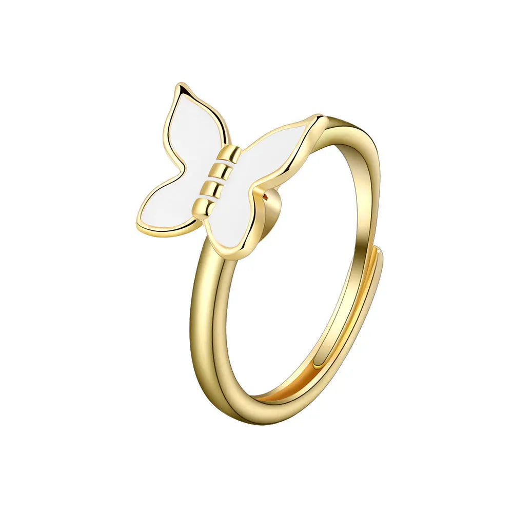 Anti-Stress Crystal Flower Spinner Ring Women Wedding Jewelry Gift