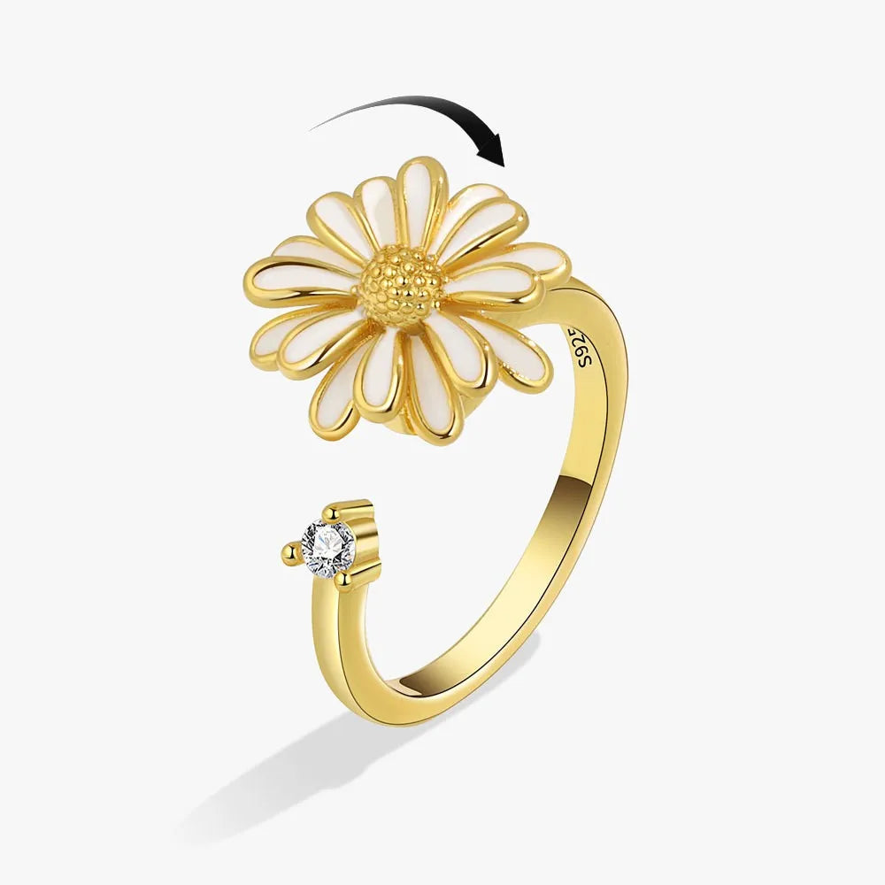 Anti-Stress Crystal Flower Spinner Ring Women Wedding Jewelry Gift
