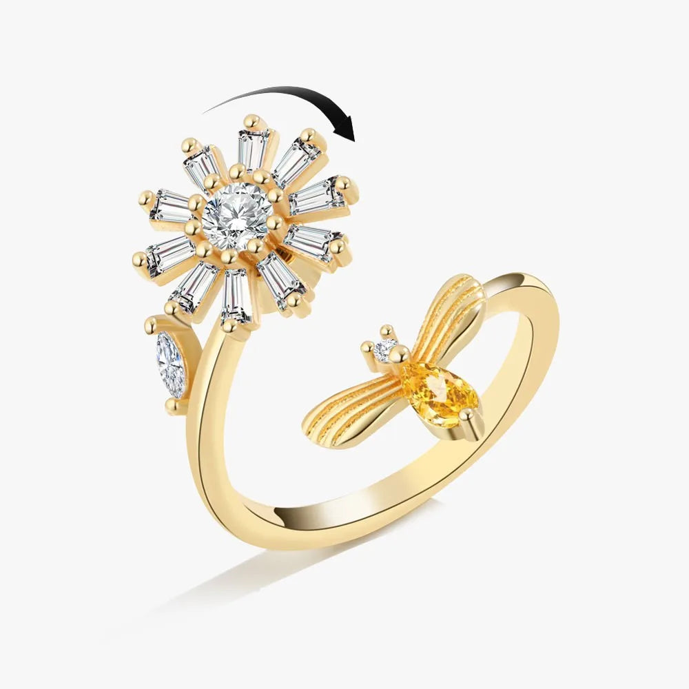 Anti-Stress Crystal Flower Spinner Ring Women Wedding Jewelry Gift
