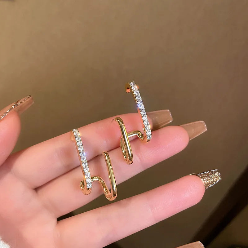 Korean Double Row Irregular U-Shape Gold Piercing Earrings Women