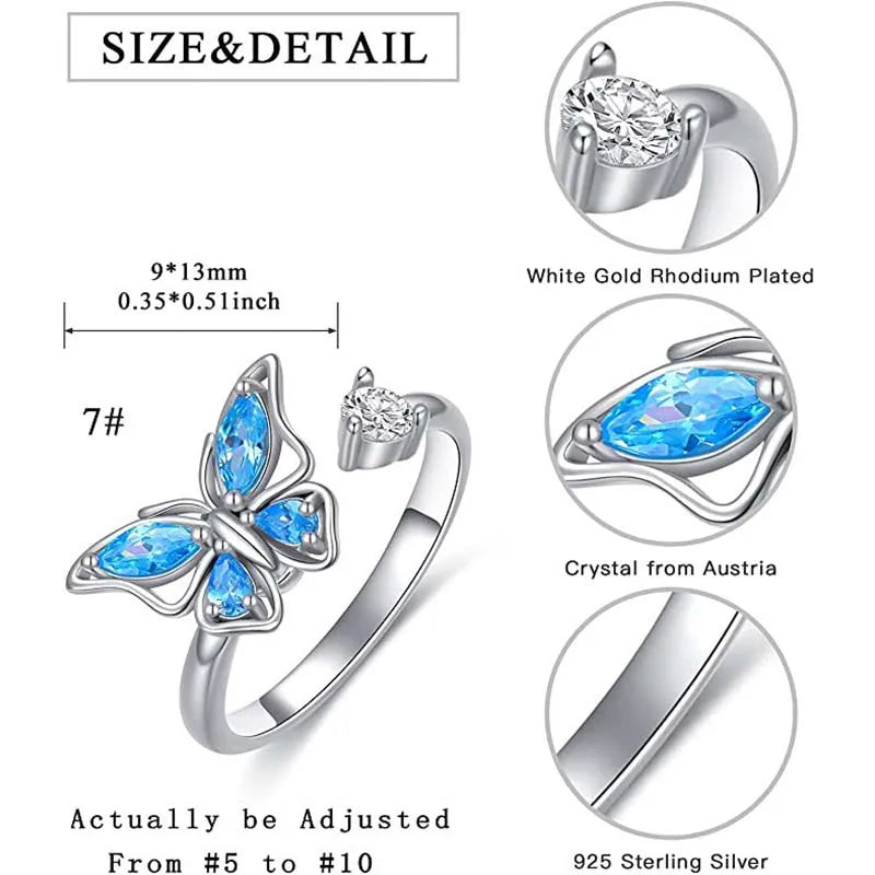 Anti-Stress Crystal Flower Spinner Ring Women Wedding Jewelry Gift