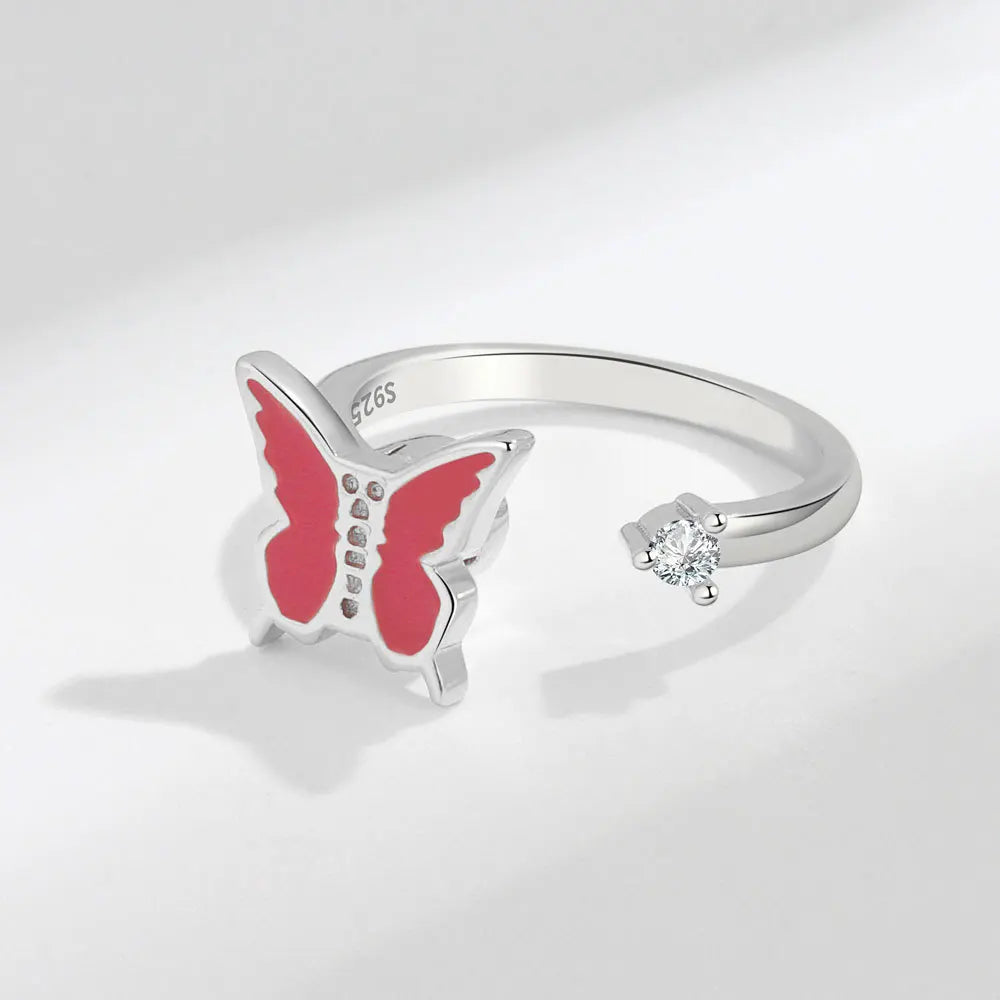 Anti-Stress Crystal Flower Spinner Ring Women Wedding Jewelry Gift