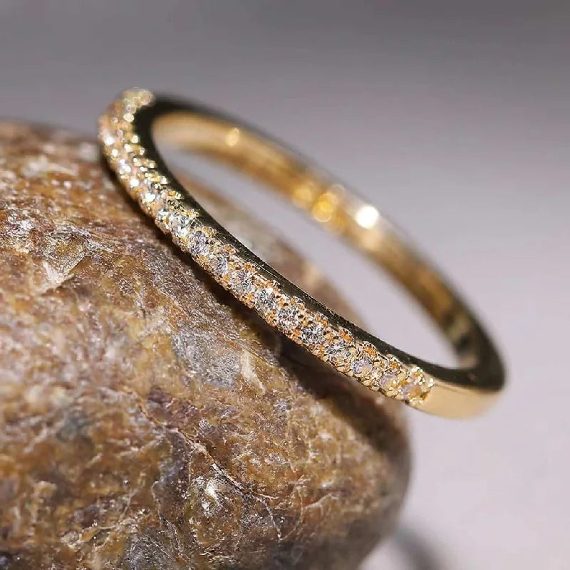 Women's 925 Silver 2mm Zircon Stackable Plain Ring Fine Jewelry