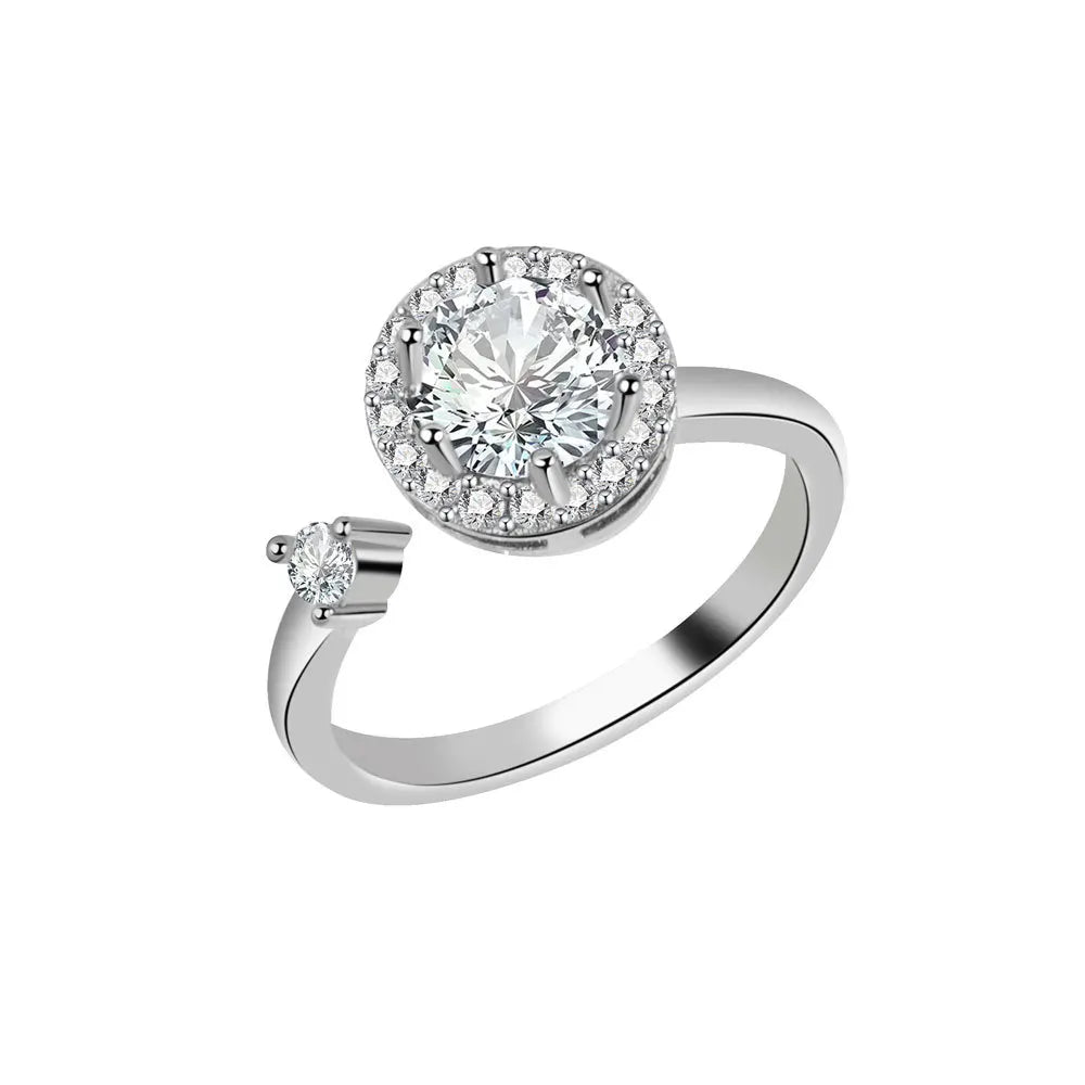 Anti-Stress Crystal Flower Spinner Ring Women Wedding Jewelry Gift