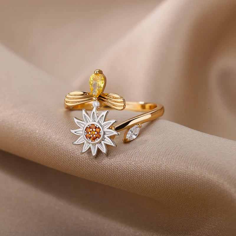 Sun & Star Fidget Ring – Stainless Steel