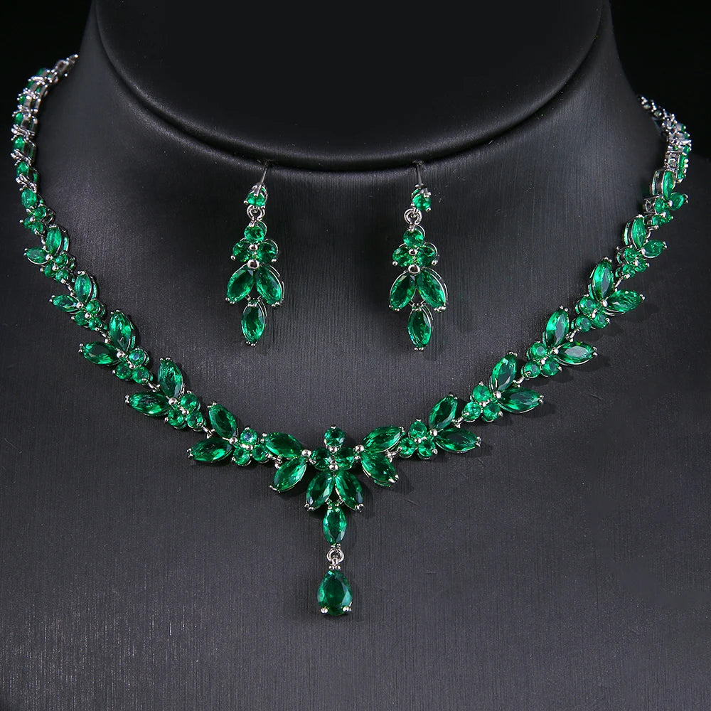 Women's CZ Stud Earrings Necklace Jewelry Set Wedding Party Gift